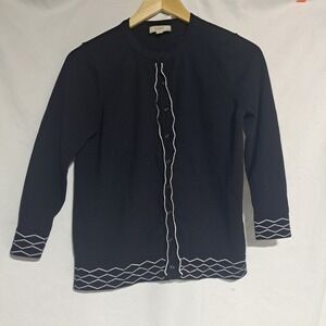 Loft Outlet Sz S Button Up‎ Cardigan 3/4 Sleeve Black White Contrast Stitch